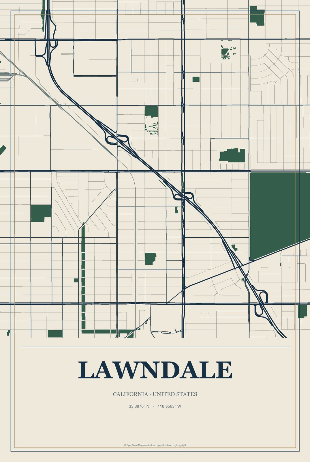Lawndale, California City Map Aluminum Sign in Coastal Cutout style