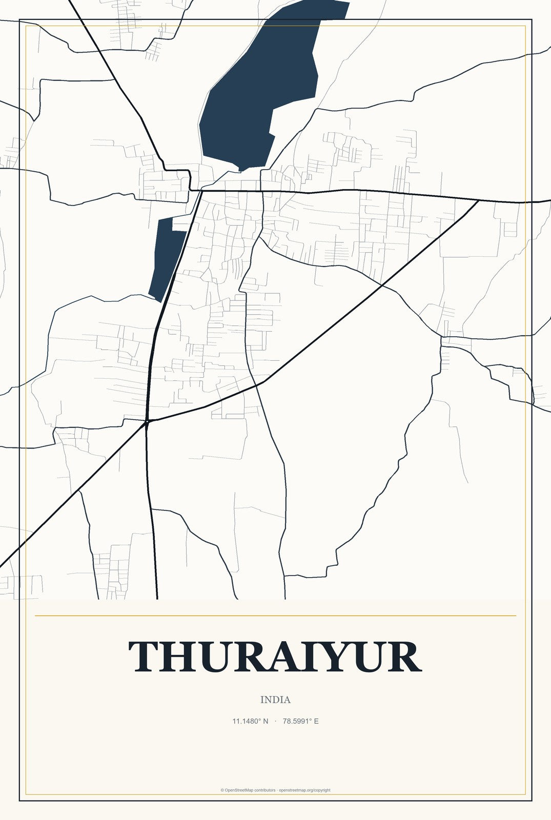Thuraiyur, India City Map Aluminum Sign in Citrine Modern style