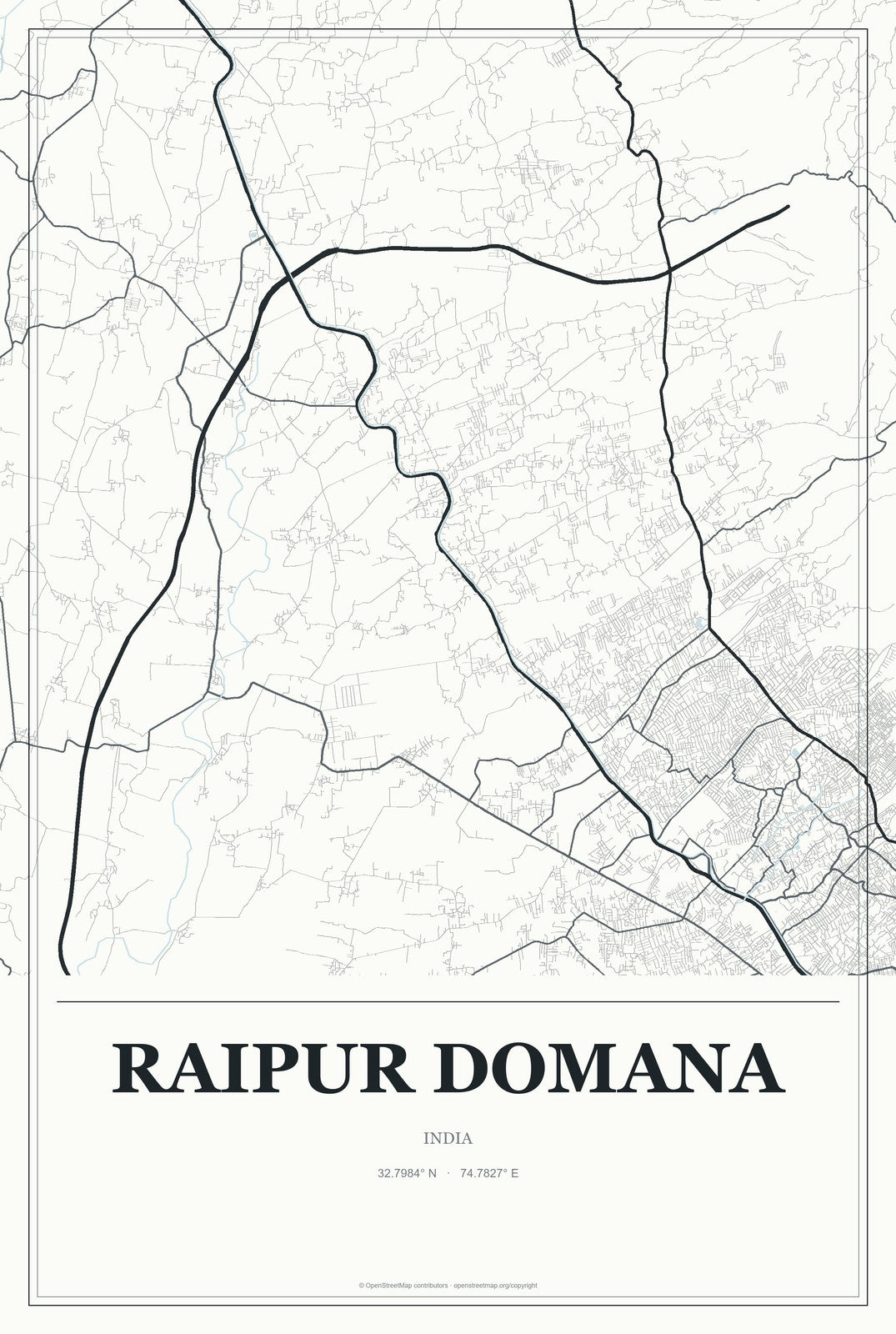 Raipur Domana, India City Map Aluminum Sign in Gallery Air style