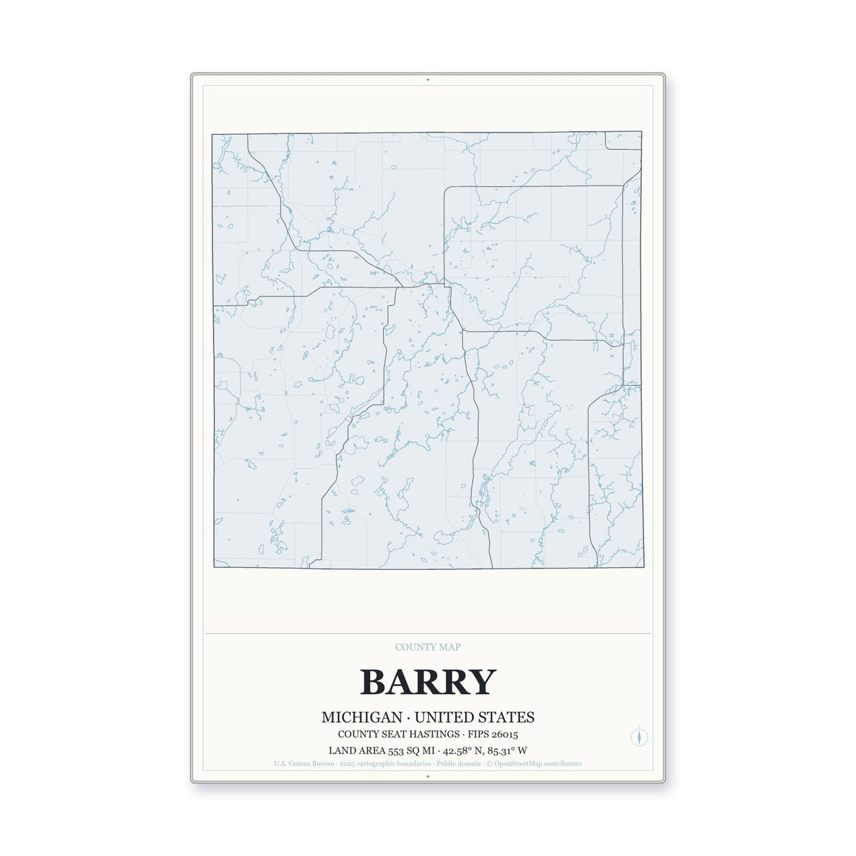 Barry County, Michigan Map Aluminum Sign in Gallery Air style