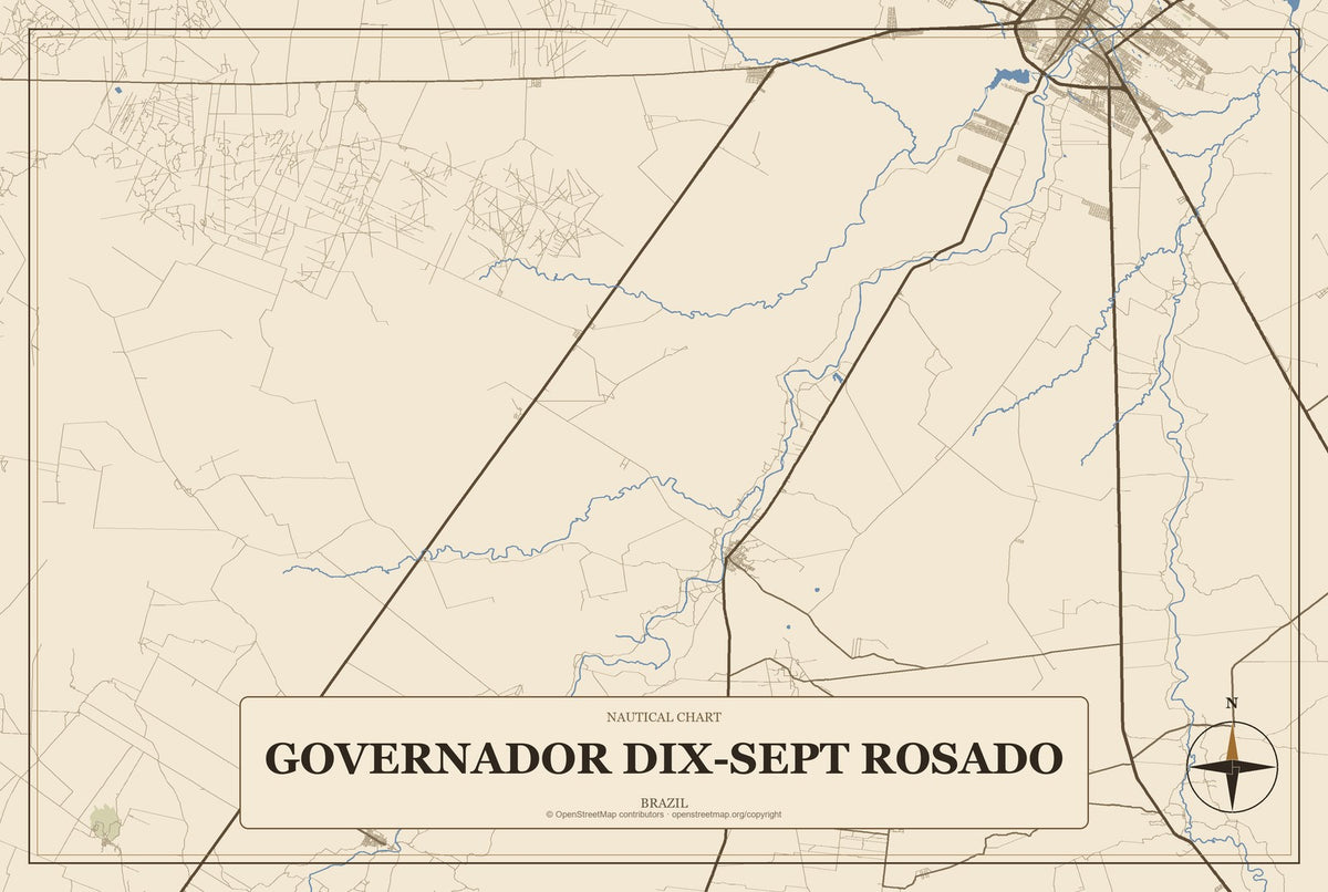 Governador Dix-Sept Rosado, Brazil City Map Aluminum Sign in Heritage Nautical style