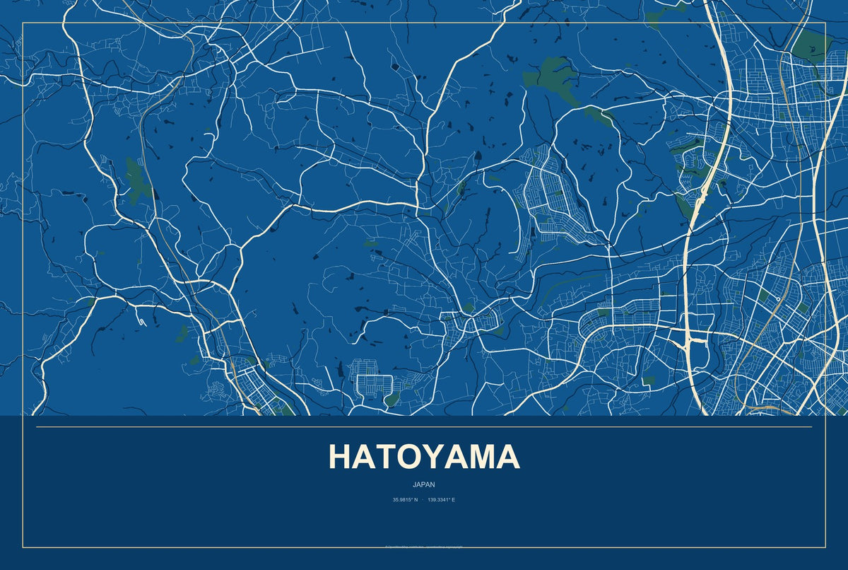 Hatoyama, Japan City Map Aluminum Sign in Harbor Cobalt style