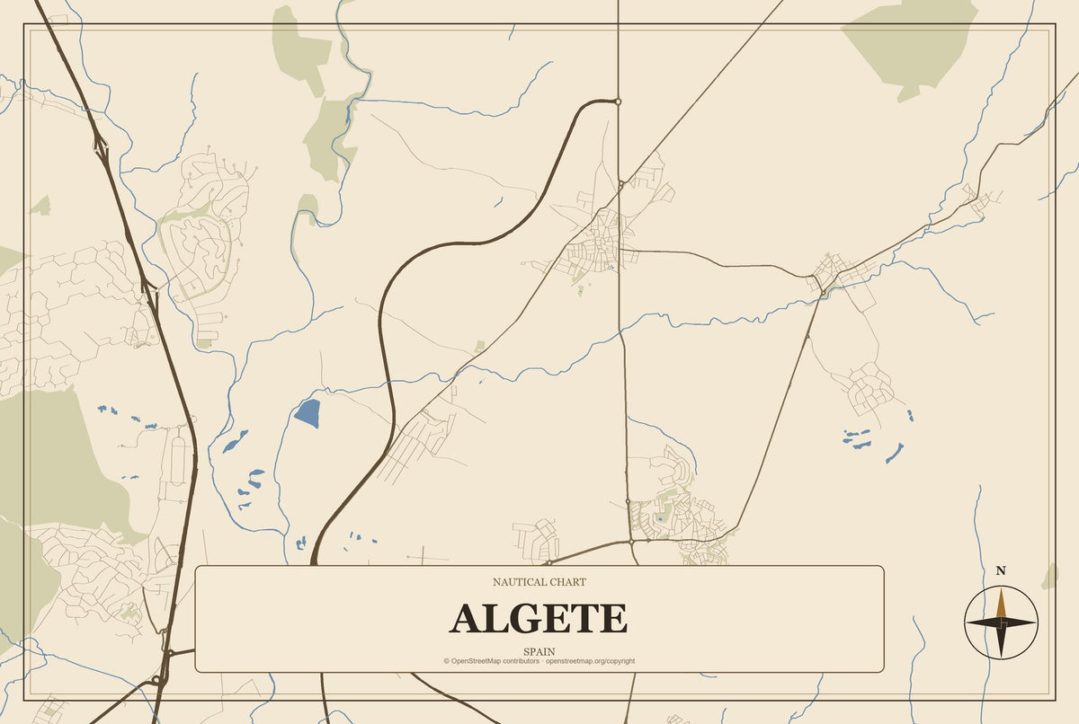 Algete, Spain City Map Aluminum Sign in Heritage Nautical style