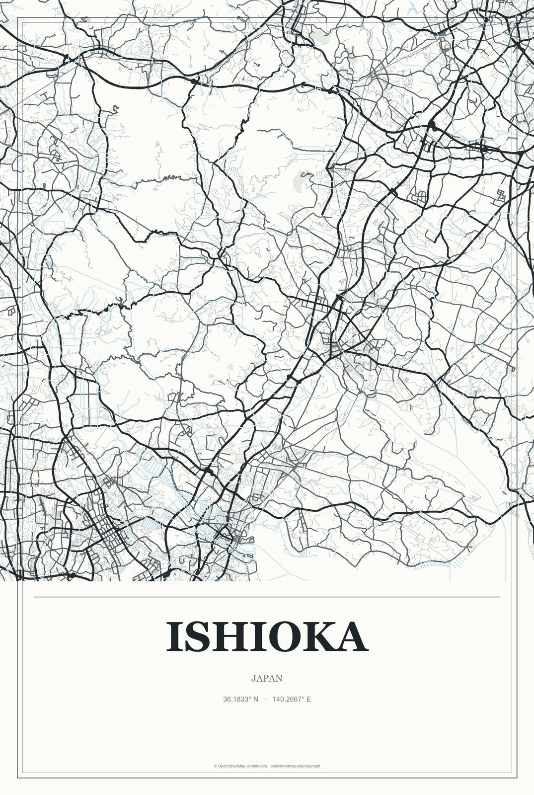 Ishioka, Japan City Map Aluminum Sign in Gallery Air style