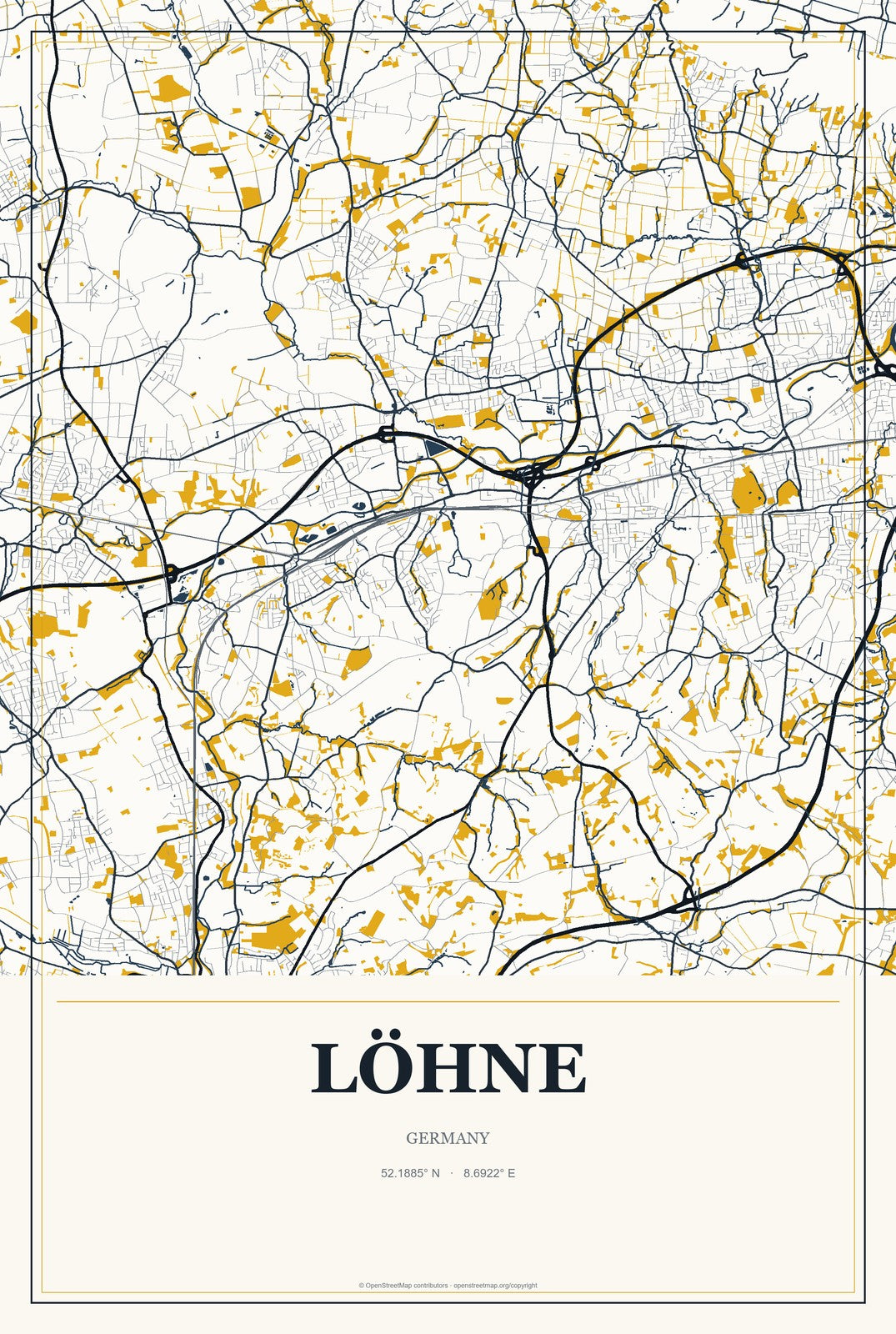 Löhne, Germany City Map Aluminum Sign in Citrine Modern style