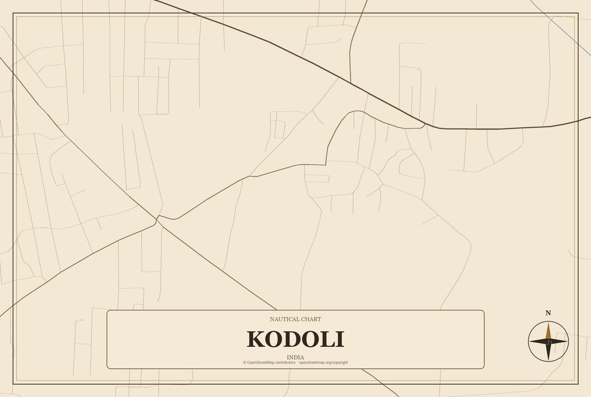 Kodoli, India City Map Aluminum Sign in Heritage Nautical style