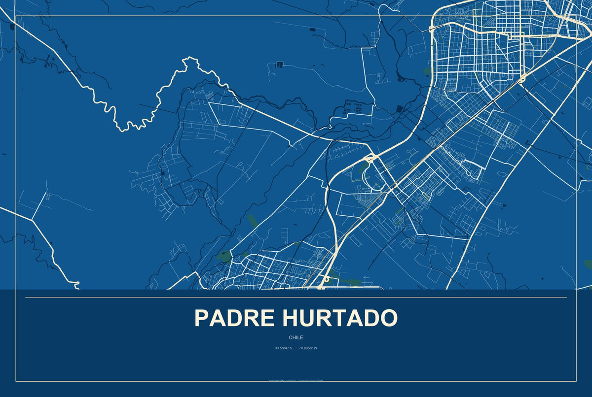 Padre Hurtado, Chile City Map Aluminum Sign in Harbor Cobalt style