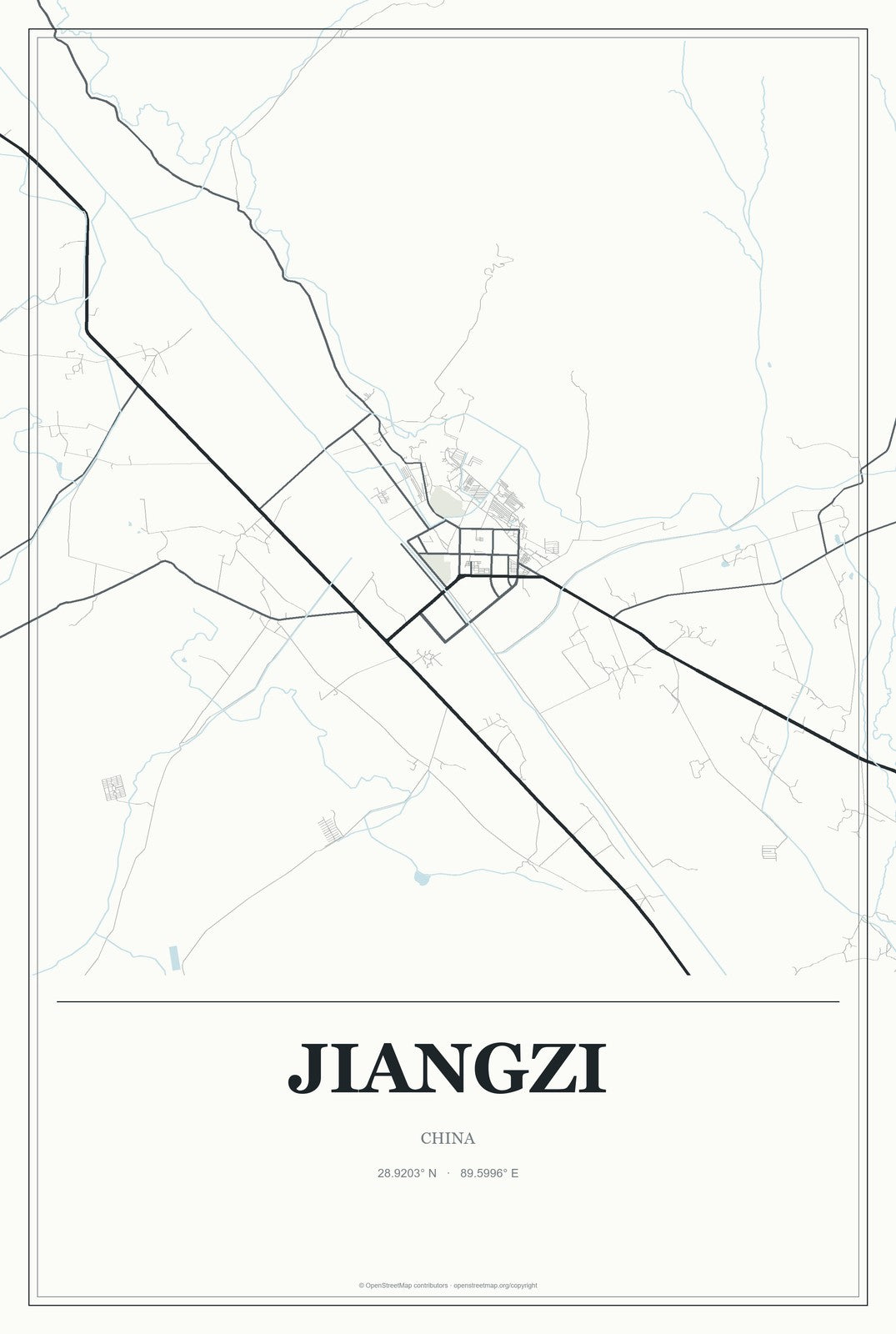 Jiangzi, China City Map Aluminum Sign in Gallery Air style