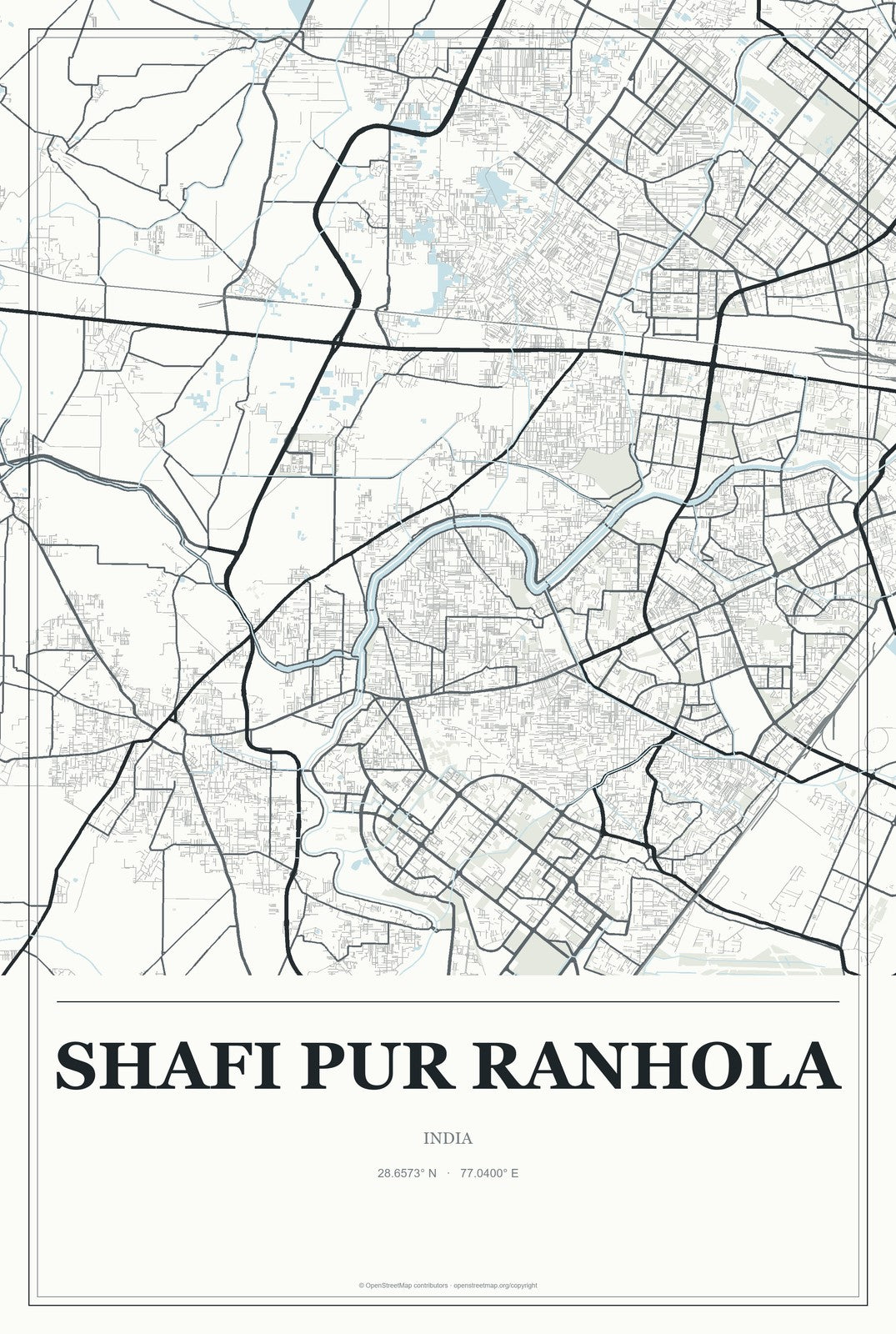 Shafi Pur Ranhola, India City Map Aluminum Sign in Gallery Air style