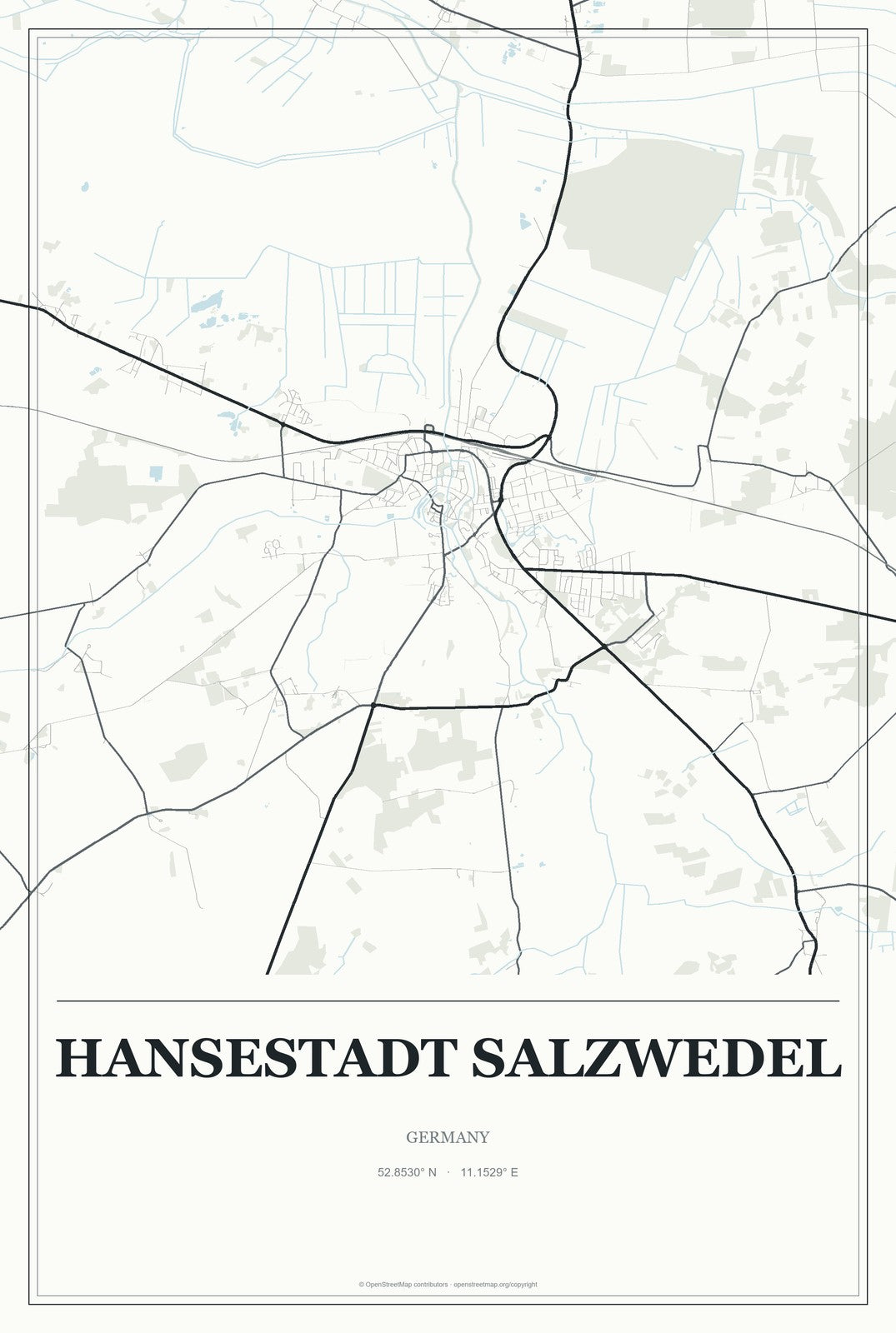 Hansestadt Salzwedel, Germany City Map Aluminum Sign in Gallery Air style