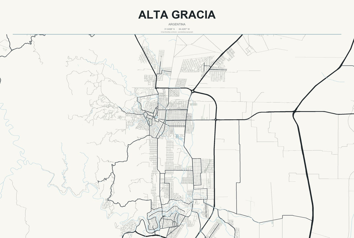 Alta Gracia, Argentina City Map Aluminum Sign in Headline Atlas style