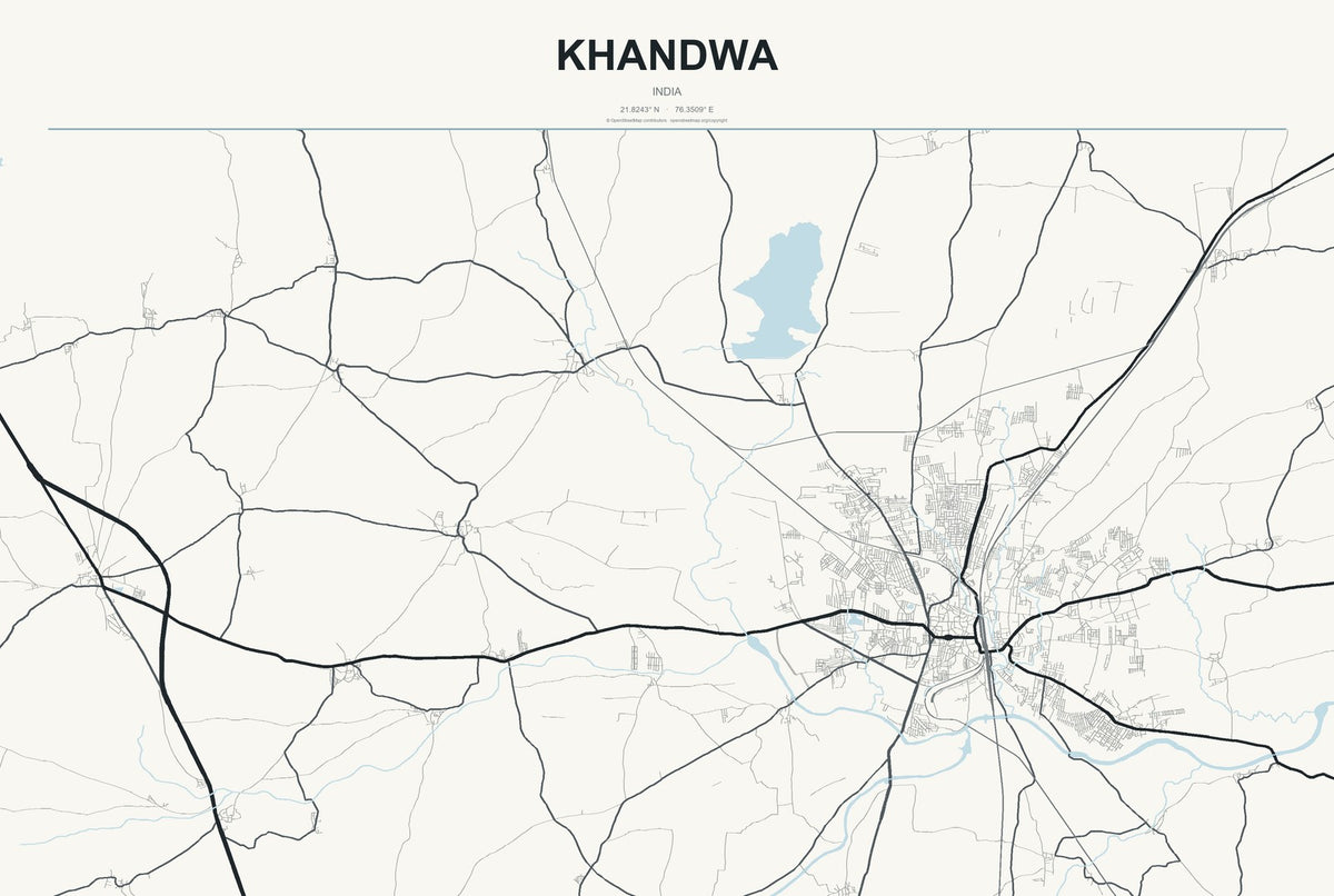 Khandwa, India City Map Aluminum Sign in Headline Atlas style