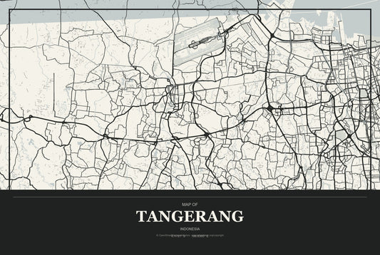 Tangerang, Indonesia City Map Aluminum Sign in Museum Plaque style