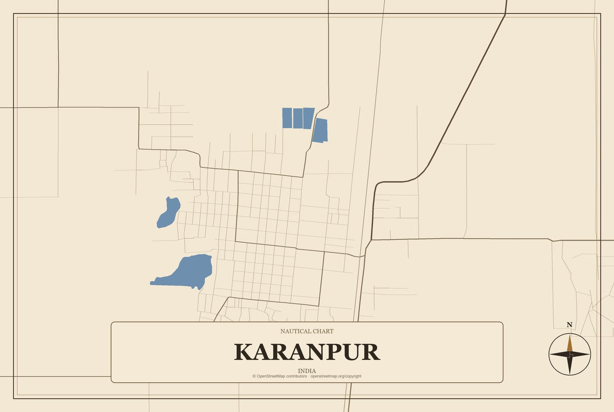 Karanpur, India City Map Aluminum Sign in Heritage Nautical style
