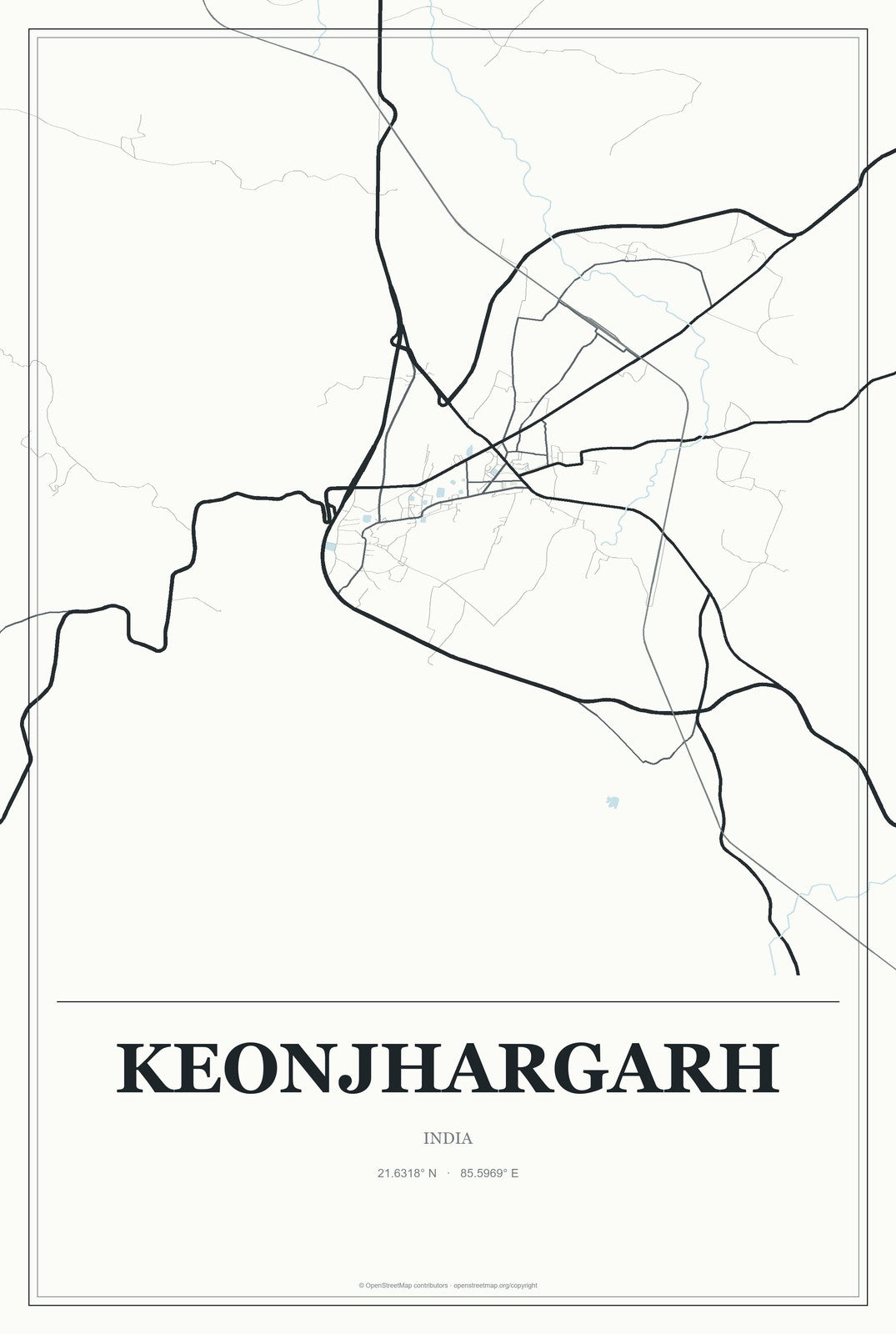 Keonjhargarh, India City Map Aluminum Sign in Gallery Air style