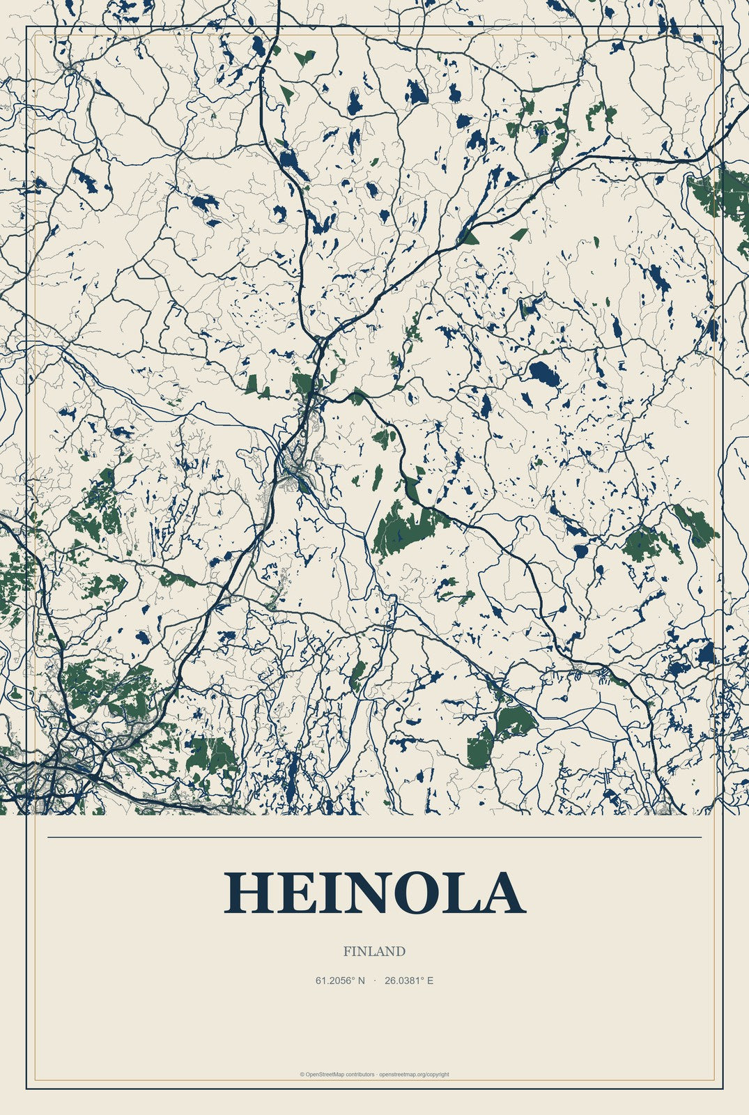 Heinola, Finland City Map Aluminum Sign in Coastal Cutout style