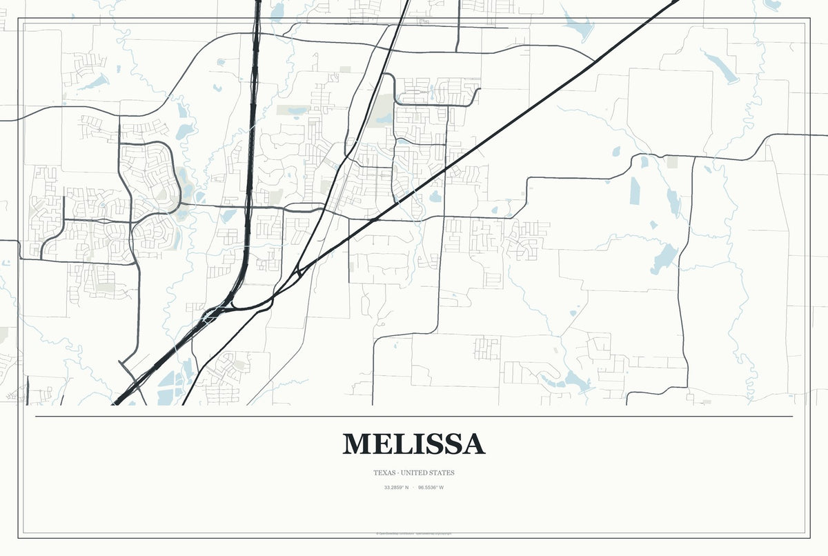 Melissa, Texas City Map Aluminum Sign in Gallery Air style