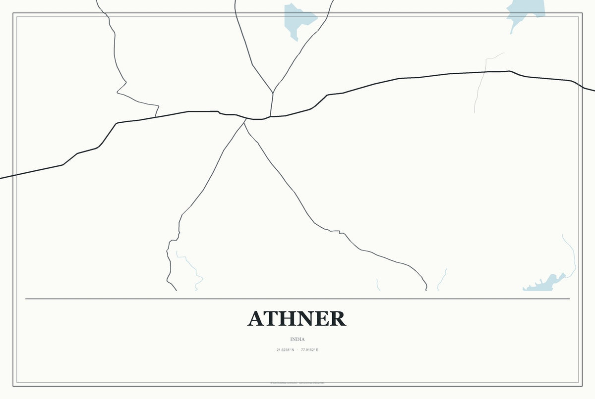 Athner, India City Map Aluminum Sign in Gallery Air style