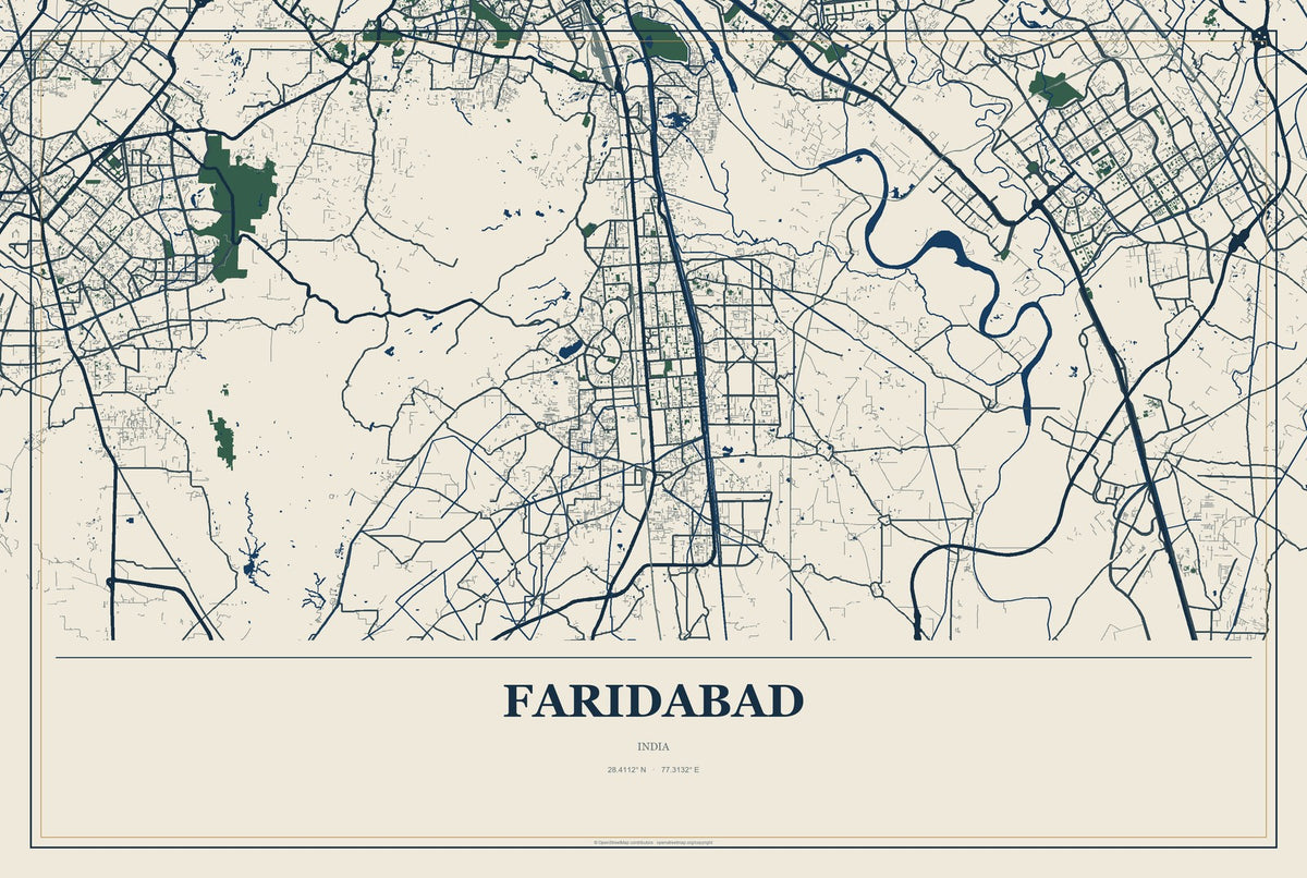 Faridabad, India City Map Aluminum Sign in Coastal Cutout style
