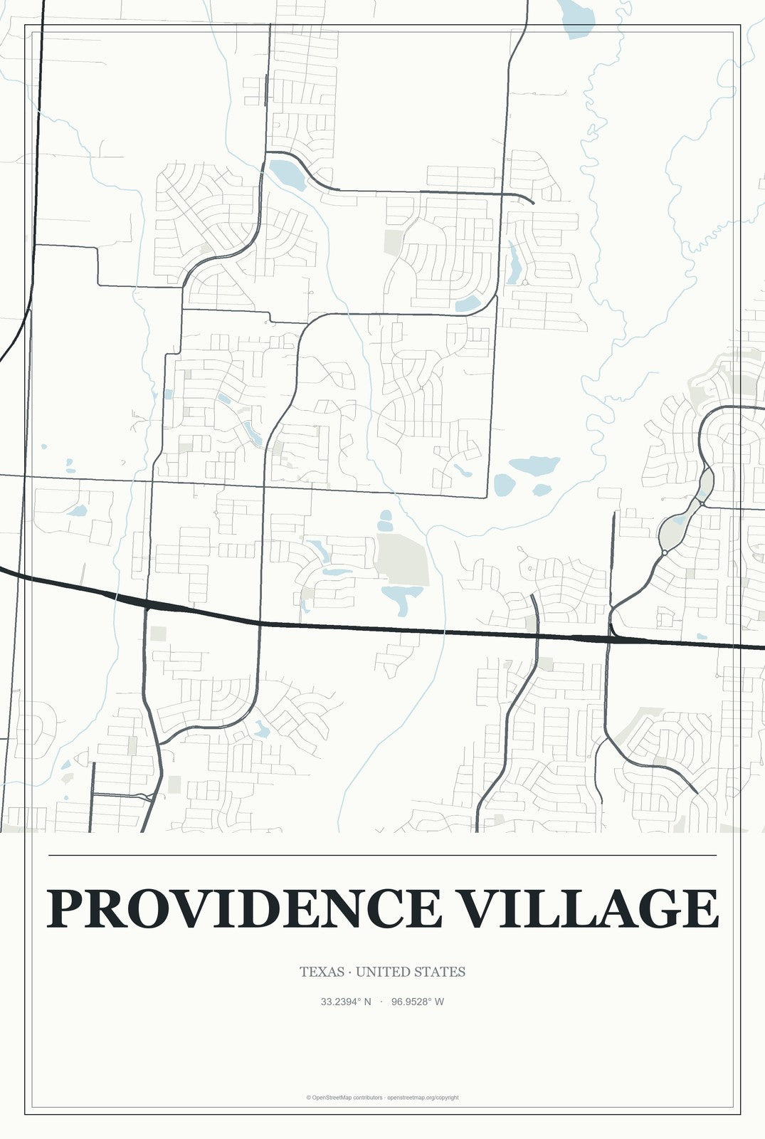 Providence Village, Texas City Map Aluminum Sign in Gallery Air style