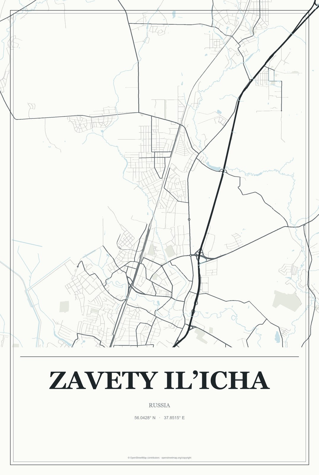 Zavety Il’icha, Russia City Map Aluminum Sign in Gallery Air style