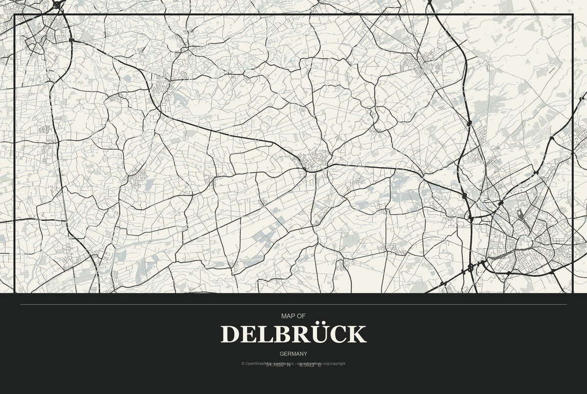 Delbrück, Germany City Map Aluminum Sign in Museum Plaque style