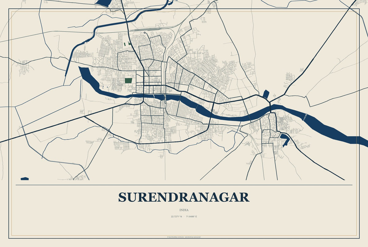 Surendranagar, India City Map Aluminum Sign in Coastal Cutout style
