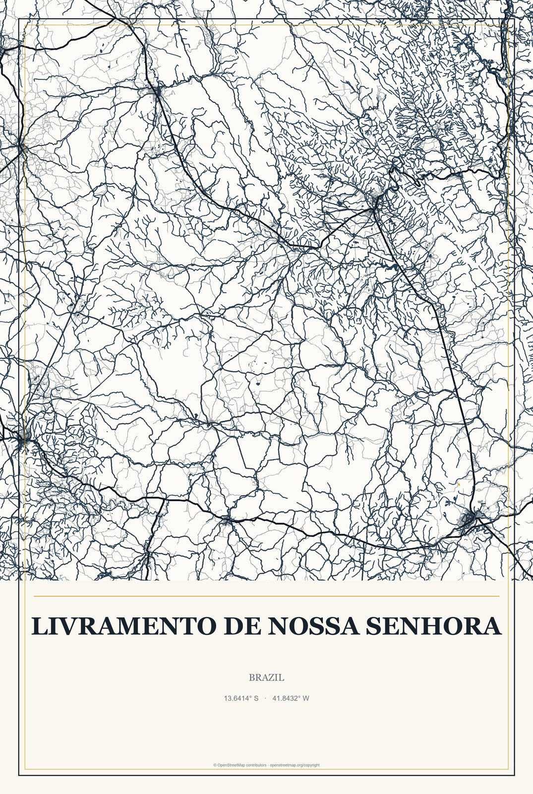 Livramento de Nossa Senhora, Brazil City Map Aluminum Sign in Citrine Modern style