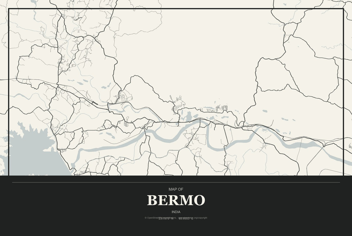 Bermo, India City Map Aluminum Sign in Museum Plaque style