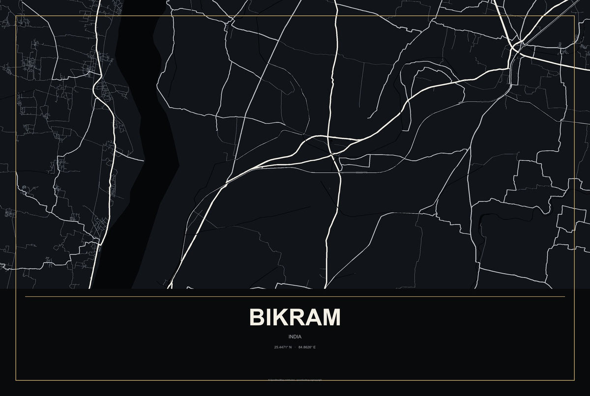 Bikram, India City Map Aluminum Sign in Metropolitan Noir style