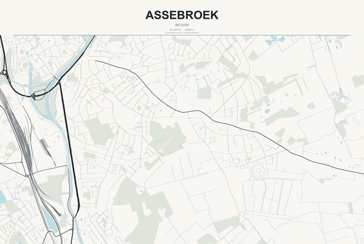 Assebroek, Belgium City Map Aluminum Sign in Headline Atlas style