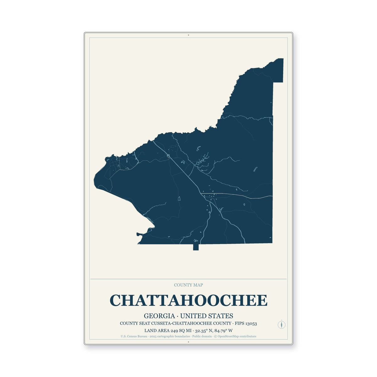 Chattahoochee County, Georgia Map Aluminum Sign in Coastal Cutout style