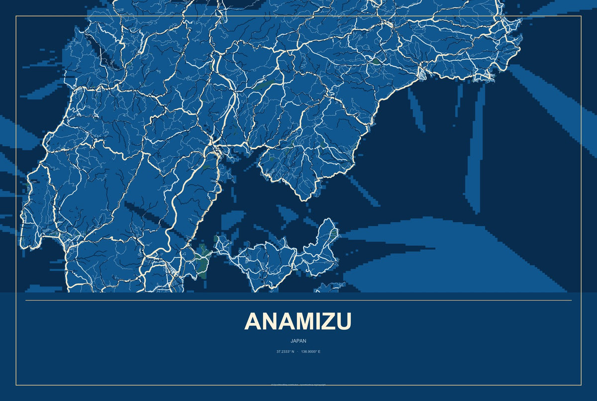 Anamizu, Japan City Map Aluminum Sign in Harbor Cobalt style