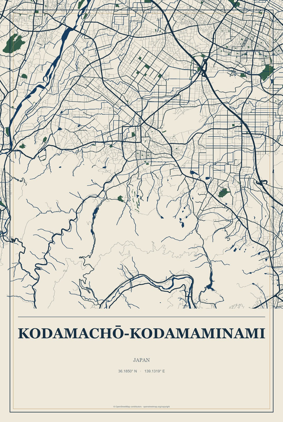 Kodamachō-kodamaminami, Japan City Map Aluminum Sign in Coastal Cutout style