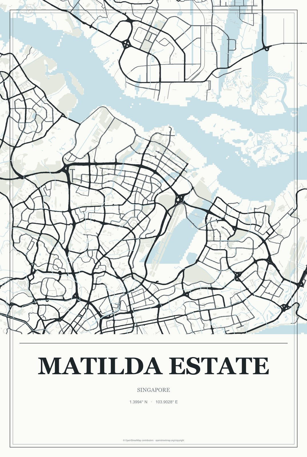 Matilda Estate, Singapore City Map Aluminum Sign in Gallery Air style