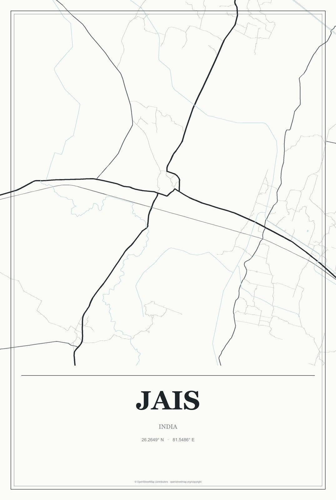 Jais, India City Map Aluminum Sign in Gallery Air style