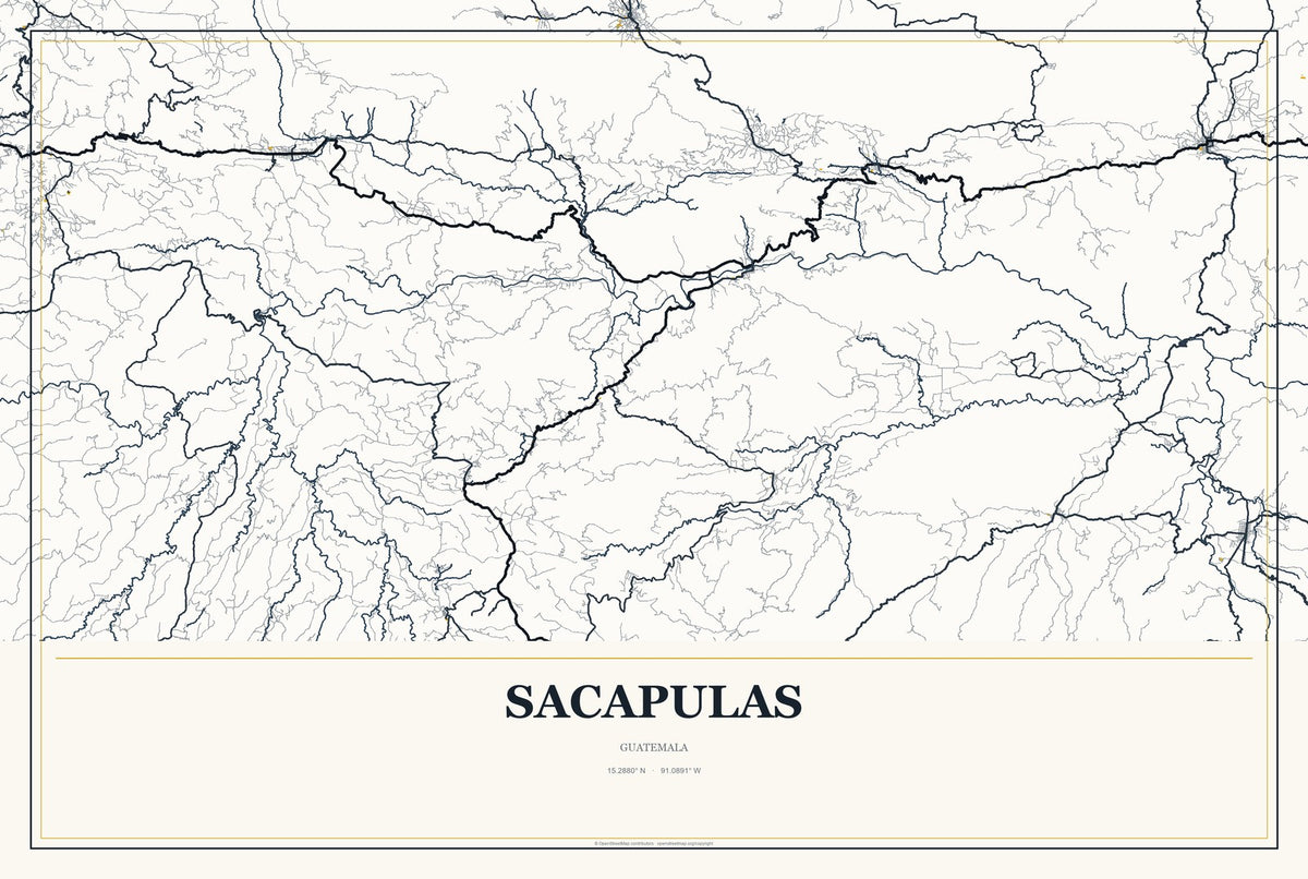 Sacapulas, Guatemala City Map Aluminum Sign in Citrine Modern style