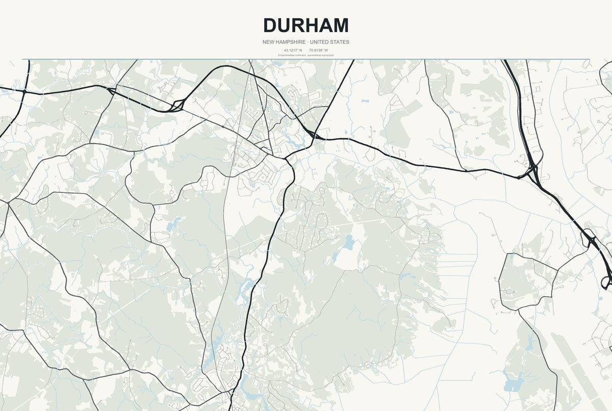 Durham, New Hampshire City Map Aluminum Sign in Headline Atlas style