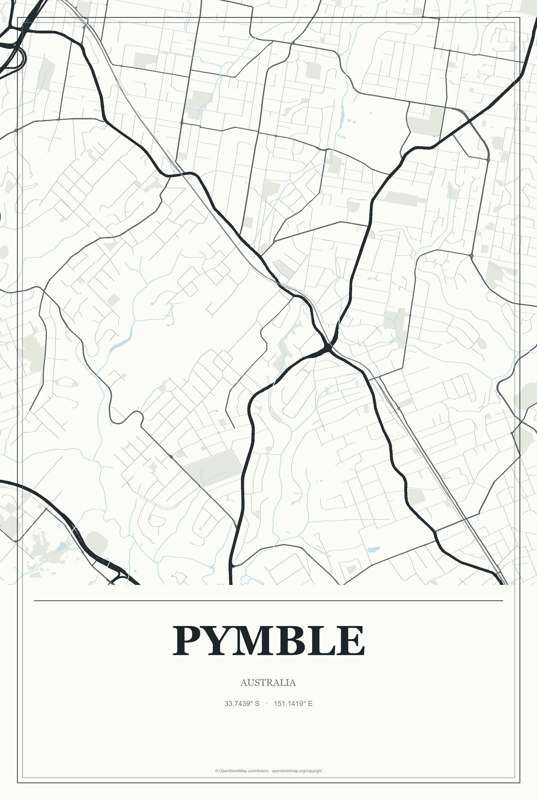 Pymble, Australia City Map Aluminum Sign in Gallery Air style