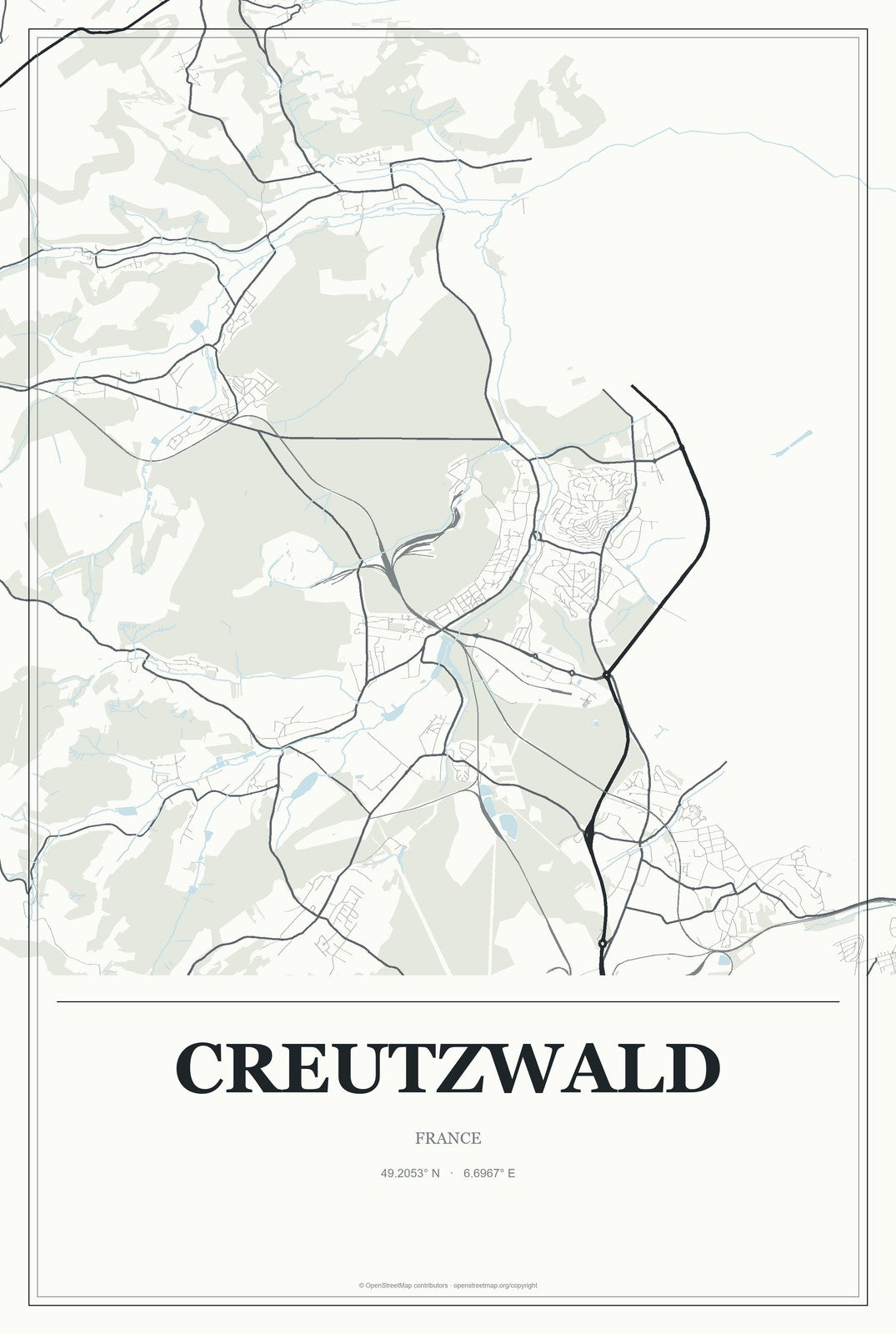 Creutzwald, France City Map Aluminum Sign in Gallery Air style