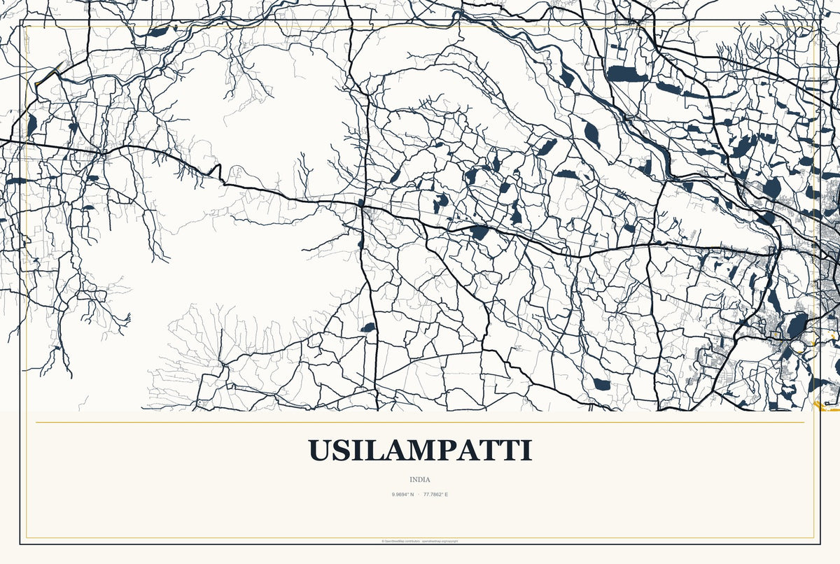 Usilampatti, India City Map Aluminum Sign in Citrine Modern style