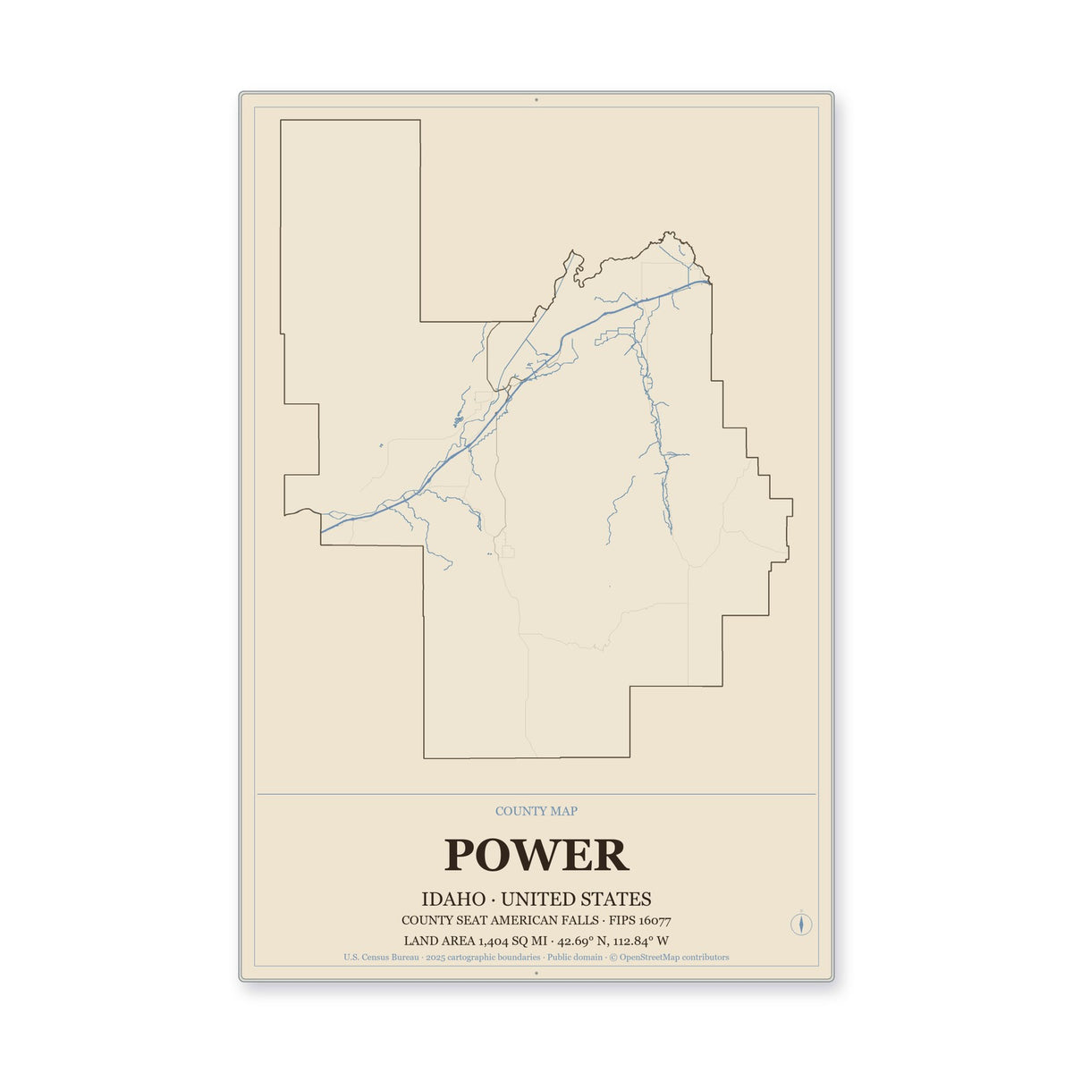 Power County, Idaho Map Aluminum Sign in Heritage Nautical style