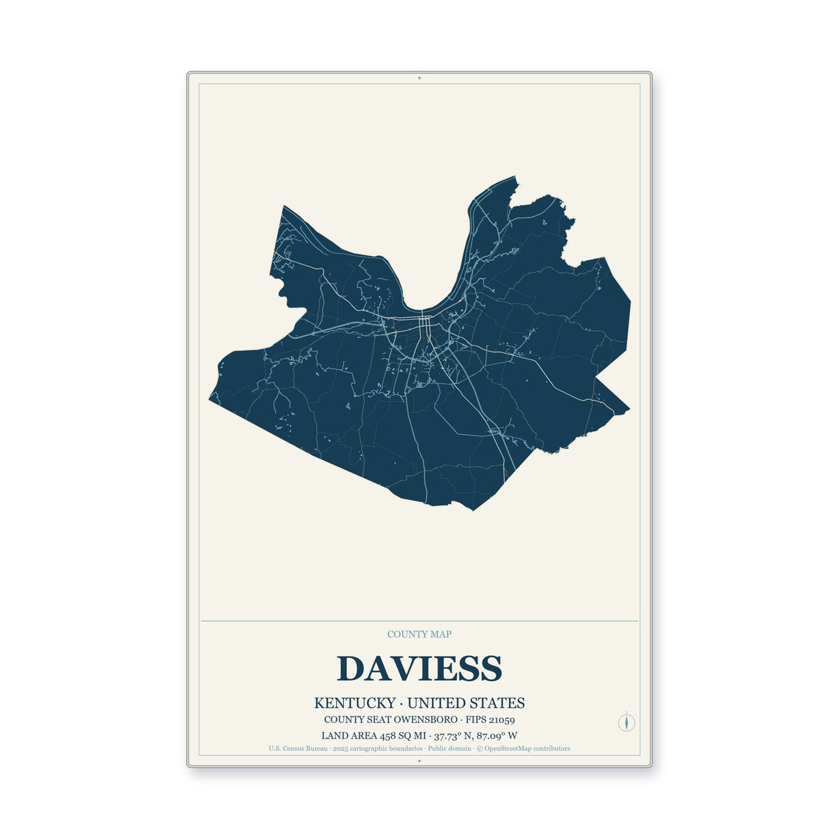 Daviess County, Kentucky Map Aluminum Sign in Coastal Cutout style