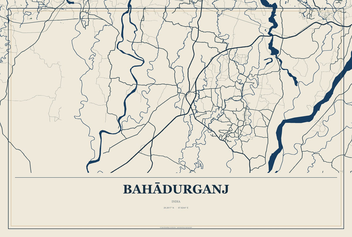 Bahādurganj, India City Map Aluminum Sign in Coastal Cutout style