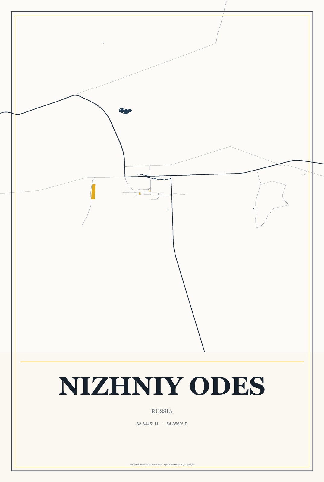 Nizhniy Odes, Russia City Map Aluminum Sign in Citrine Modern style