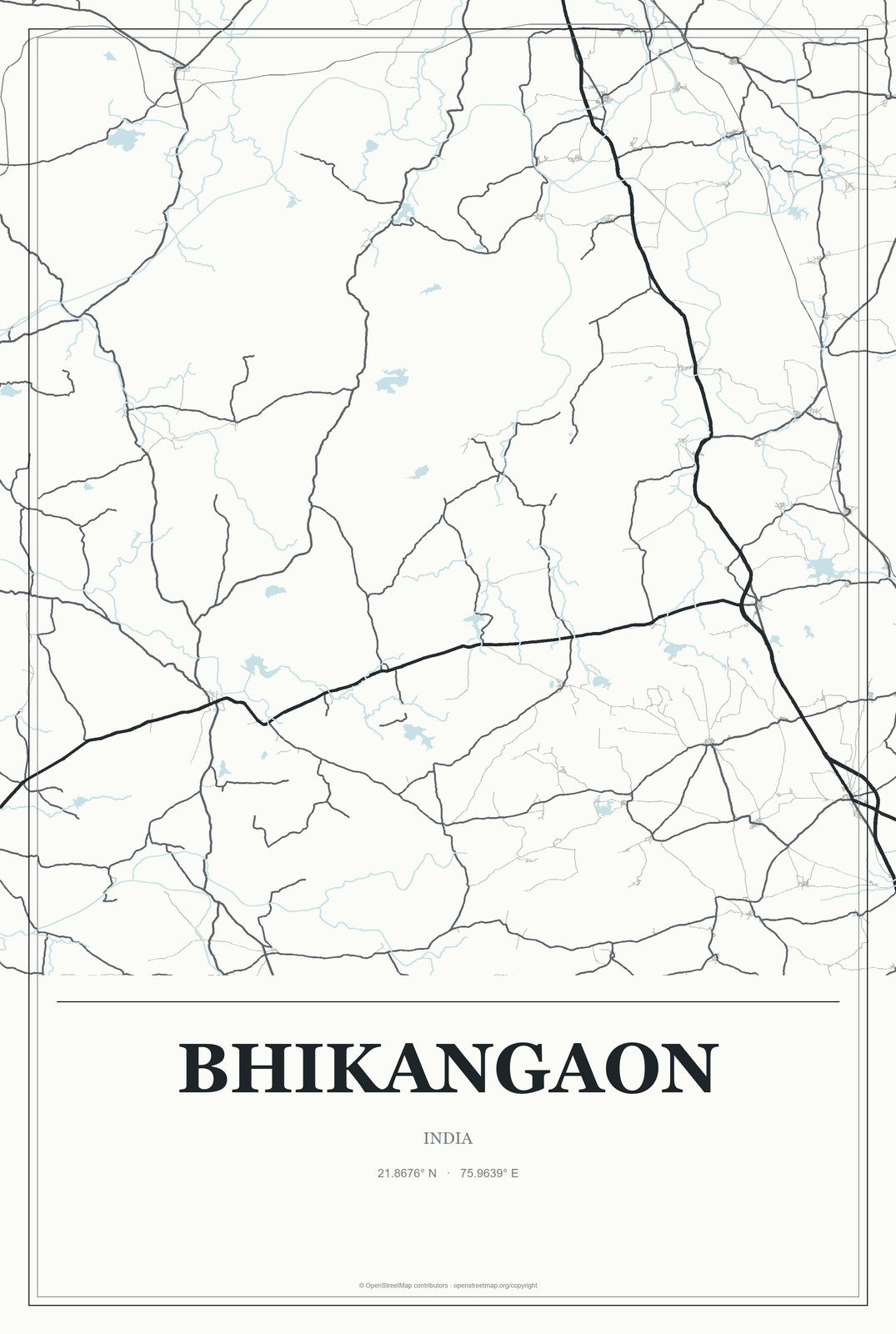 Bhikangaon, India City Map Aluminum Sign in Gallery Air style