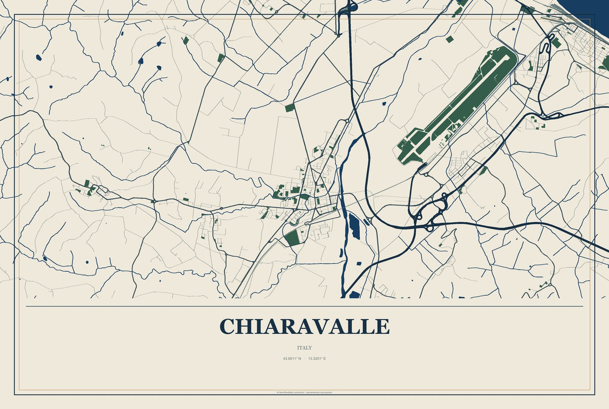 Chiaravalle, Italy City Map Aluminum Sign in Coastal Cutout style