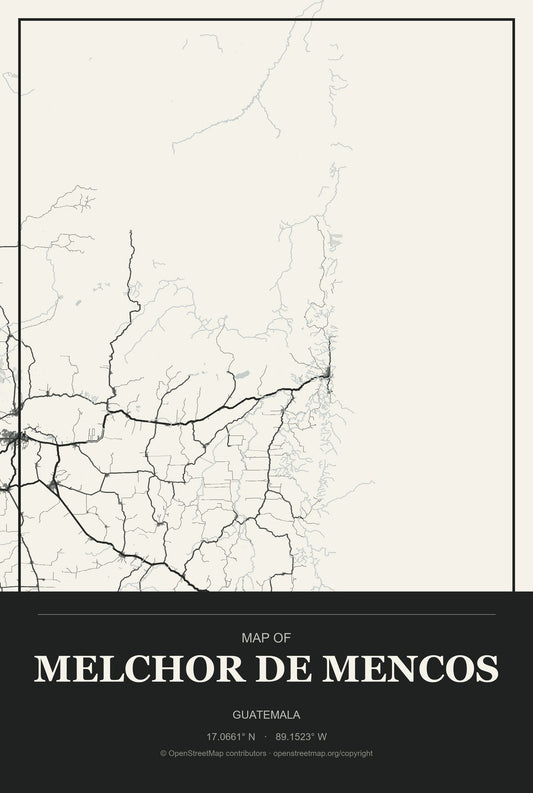 Melchor de Mencos, Guatemala City Map Aluminum Sign in Museum Plaque style