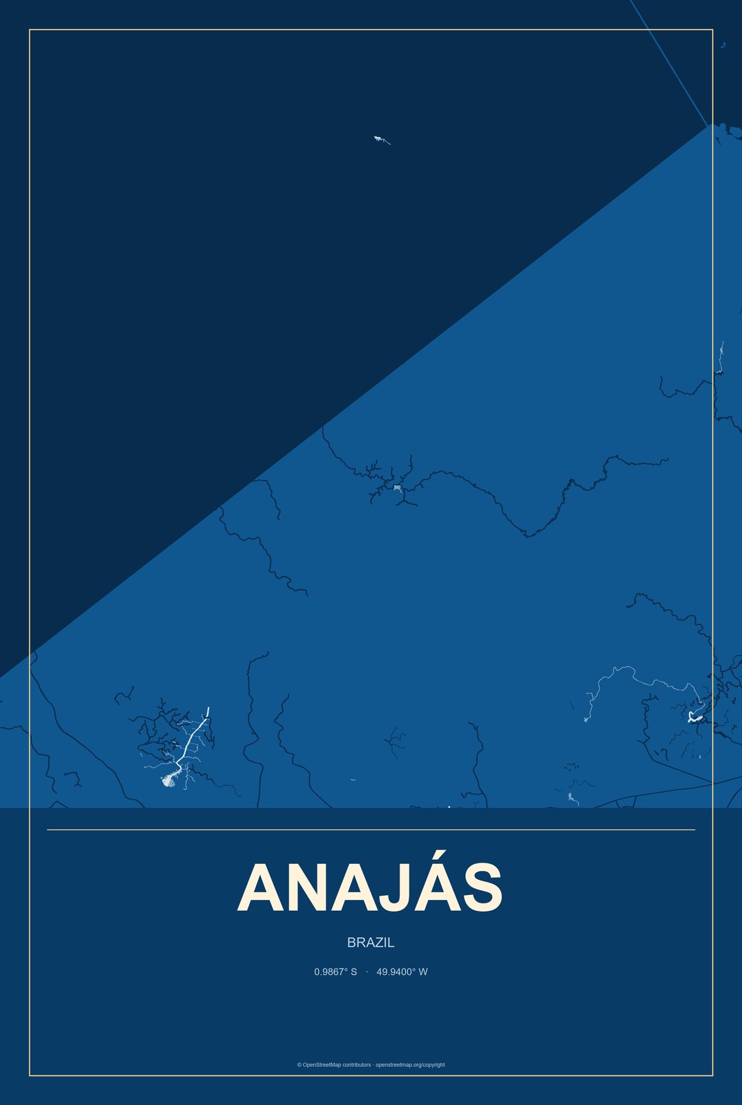 Anajás, Brazil City Map Aluminum Sign in Harbor Cobalt style
