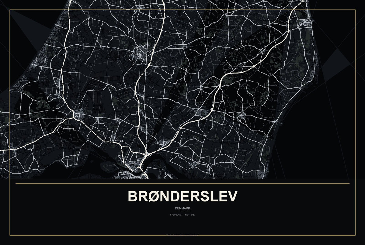 Brønderslev, Denmark City Map Aluminum Sign in Metropolitan Noir style